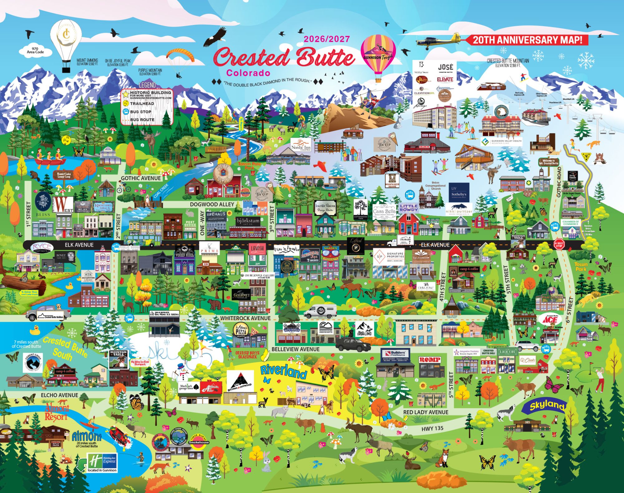 Crested Butte Colorado Cartoon Map