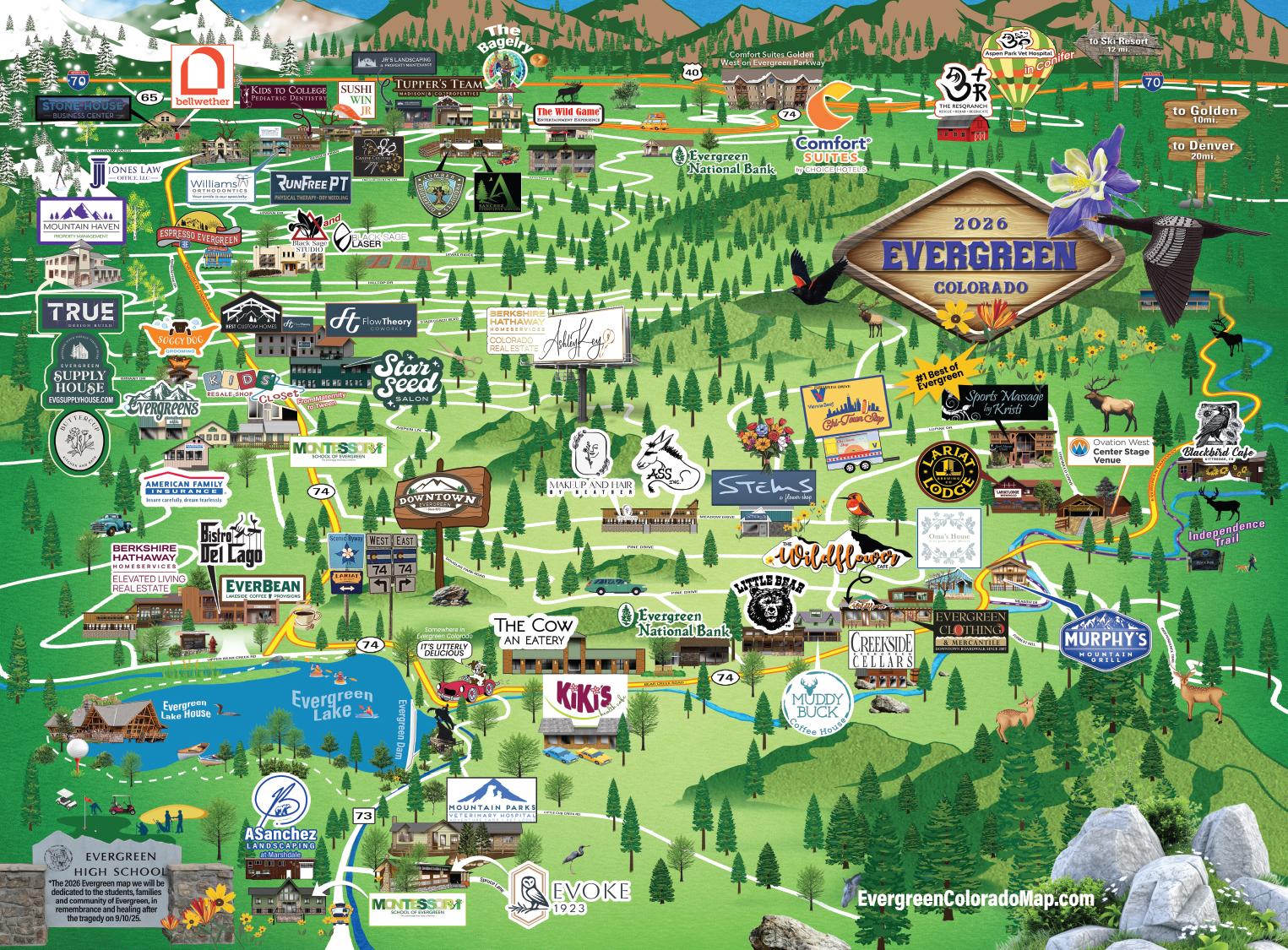 Evergreen Colorado Cartoon Map